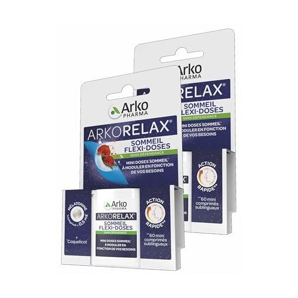 Arkopharma ARKORELAX SOMMEIL FLEXI-DOSES Boite de 60 comprimés sublinguaux - Lot de 2 Boites