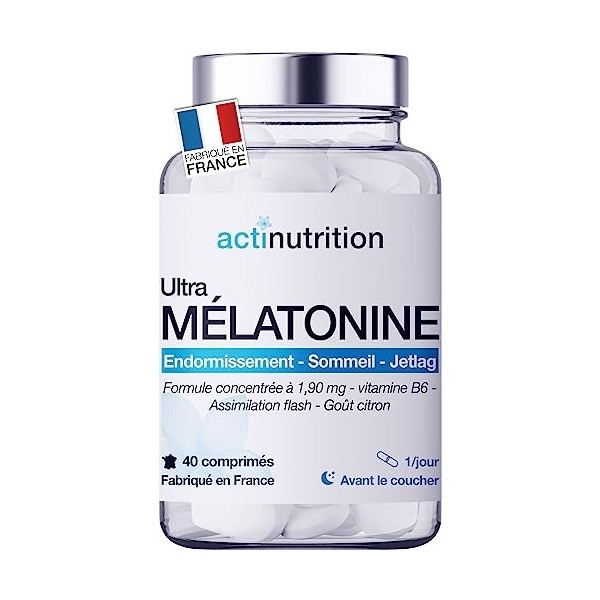 Actinutrition® Mélatonine 1,9mg - 40 nuits - Endormissement Rapide - Sommeil réparateur nuit après nuit - Sans accoutumance |...