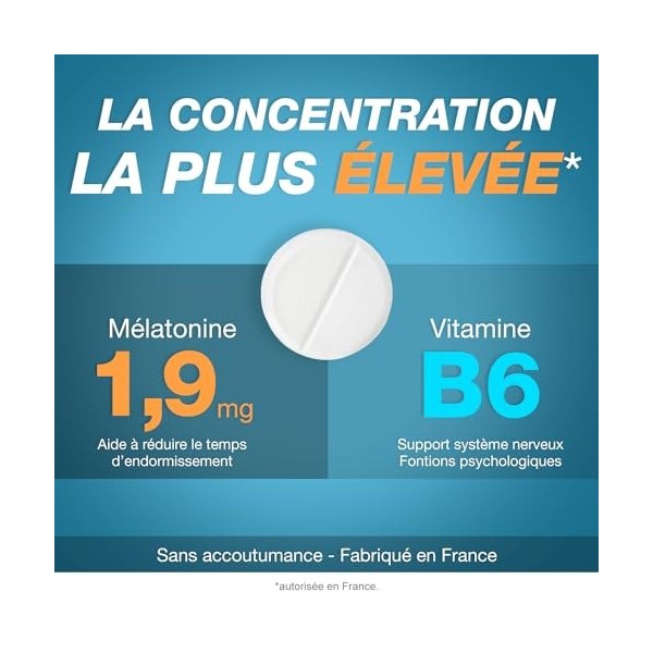 Actinutrition® Mélatonine 1,9mg - 40 nuits - Endormissement Rapide - Sommeil réparateur nuit après nuit - Sans accoutumance |...