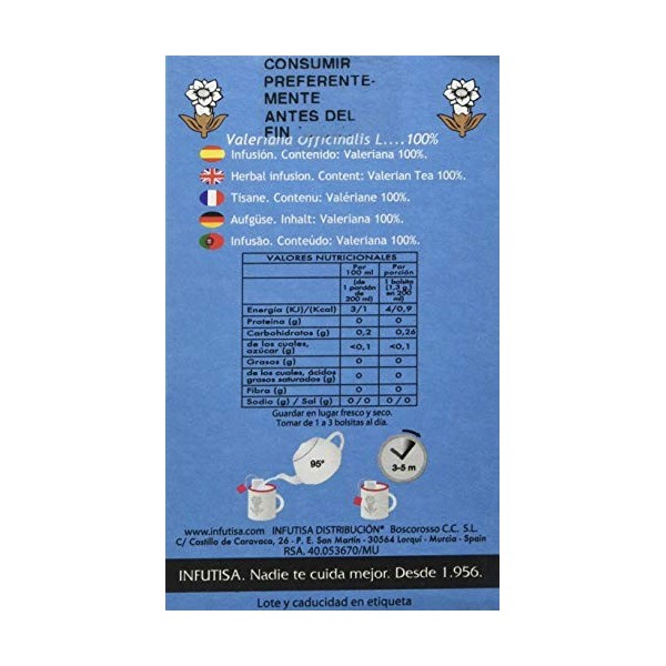 INFUTISA VALERIANA infusion 25bolsitas – peut être consommé en journée ou en soirée, mélange de plantes à infuser et devient ...