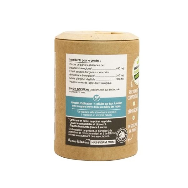 Nat & Form Écoresponsable Passiflore Valériane Bio 120 gélules Valériane