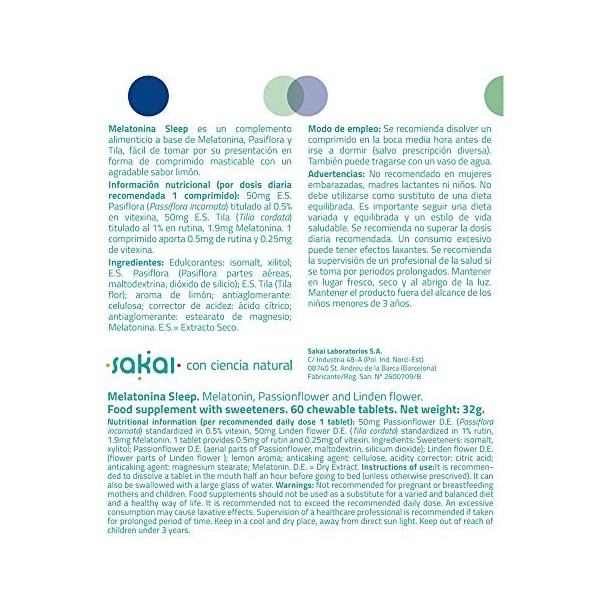 SAKAI MELATONINA SLEEP 60comp.mast. – convient à ceux qui souhaitent agir durablement sur leur bien-être, préparation en comp