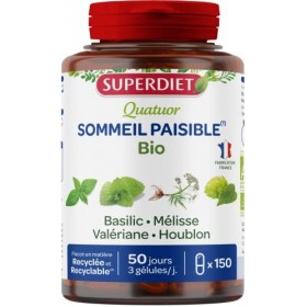SUPERDIET – QUATUOR SOMMEIL PAISIBLE BIO – Basilic, Mélisse, Valériane, Houblon- Sommeil paisible – Fabrication Française - 1...
