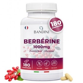 Bandini® Berberine 1000mg pure haut dosage | 180 comprimés vegan - Berberin HCl from Berberis Aristata 97% + Chromium et Poiv