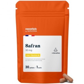 Safran 30mg Anti Stress Adulte, Bonne Humeur, Sérénité & Concentration, Avec Vitamine B6, 30 Gélules Vegan, Cure de 1 Mois, F