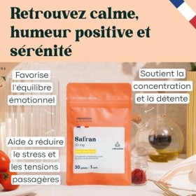 Safran 30mg Anti Stress Adulte, Bonne Humeur, Sérénité & Concentration, Avec Vitamine B6, 30 Gélules Vegan, Cure de 1 Mois, F