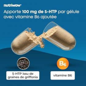 Nutriwow Griffonia 5-HTP 100 mg, 120 gélules véganes, extrait 20:1 – équivalent à 8 000 mg de graines, 1 par jour, cure de 4 