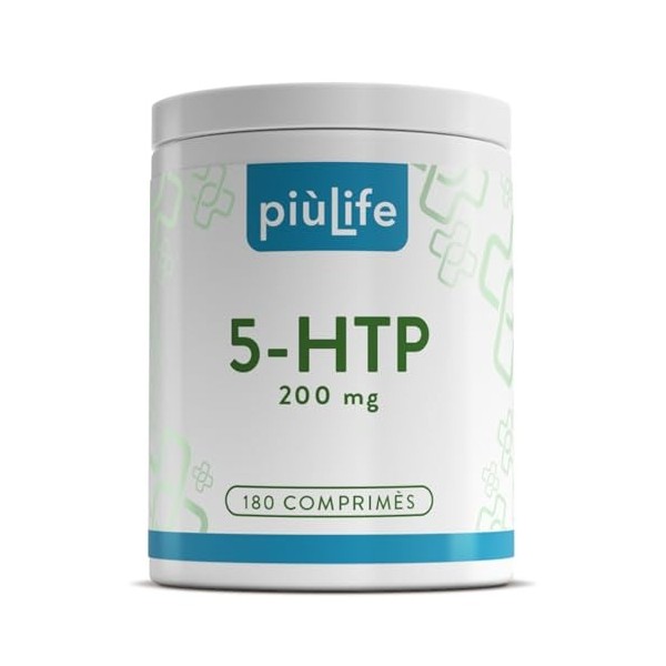 5HTP 1000 mg Extrait de Griffonia Titré à 20% PiùLife 180 Comprimés 2 Par Jour, Bonne Humeur, Anxiété Stress Stop, Précurseur...