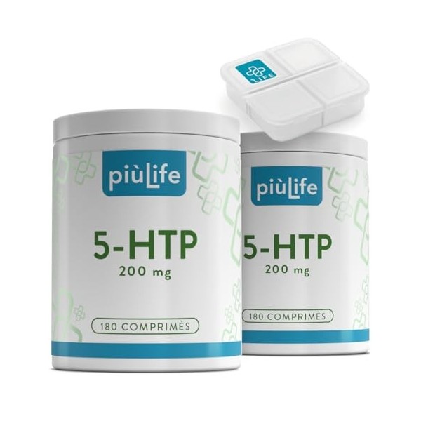 5HTP 1000 mg Extrait de Griffonia Titré à 20% PiùLife 180 Comprimés 2 Par Jour, Bonne Humeur, Anxiété Stress Stop, Précurseur...
