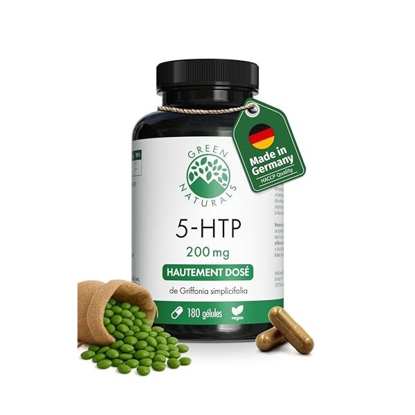 Green Naturals® 5-HTP – Hautement dosé 200 mg issu de Griffonia simplicifolia – 100% végétalien & sans additifs – Qualité all