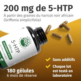 Green Naturals® 5-HTP – Hautement dosé 200 mg issu de Griffonia simplicifolia – 100% végétalien & sans additifs – Qualité all
