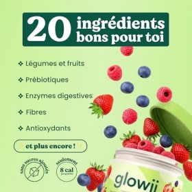 Green Elixir Glowii - Mélange Superfood - 30 Portions - Spiruline, Chlorelle, Moringa, Ashwagandha - Prébiotiques, Fibres, An