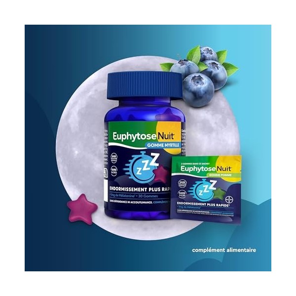 Gummies Sommeil, 1 mg de Mélatonine, Complément Alimentaire, Vitamine B6, Endormissement Plus Rapide - 30 Gommes Myrtille + 2...