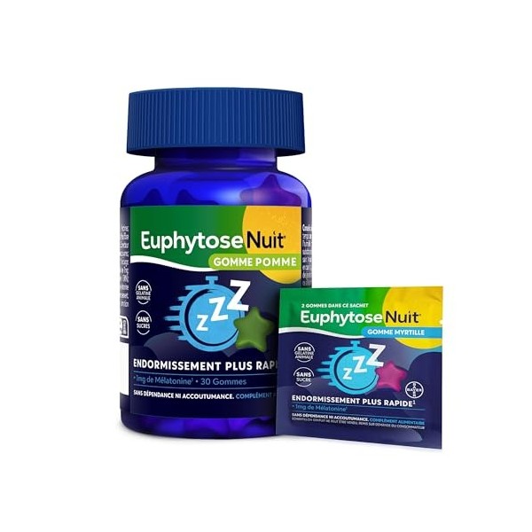 Gummies Sommeil, 1 mg de Mélatonine, Complément Alimentaire, Vitamine B6, Endormissement Plus Rapide - 30 Gommes Myrtille + 2...
