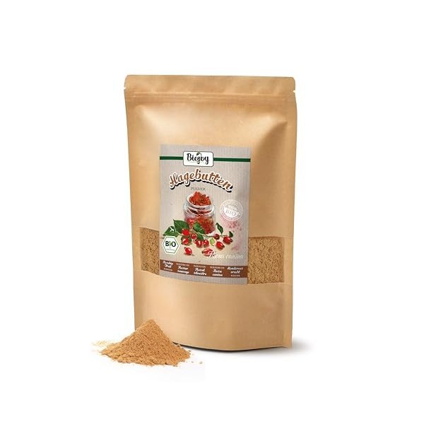 Biojoy Poudre de Cynorrhodon BIO 1 kg , Farine de Cynorrhodon issue de 60% de Graines et 40% de Coques Rosa canina Complémen...