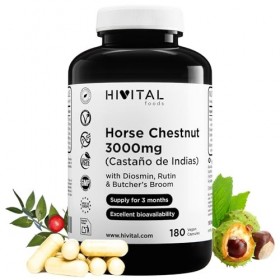 Marron dInde 3000 mg. 180 gélules végétaliennes pour 3 mois de traitement. Extrait Naturel de 20% dAescine avec Diosmine, R