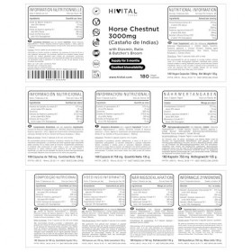 Marron dInde 3000 mg. 180 gélules végétaliennes pour 3 mois de traitement. Extrait Naturel de 20% dAescine avec Diosmine, R