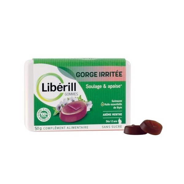 LIBERILL - Gommes Gorge Irritée - Soulage & Apaise - Racine de guimauve + Huile Essentielle de Thym - Gomme dAcacia 100% Nat ...