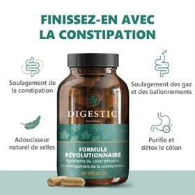 Digestic - Laxatif contre la constipation, ramollit les selles, 100% naturel, 60 capsules, Nettoie, Detox purifie le colon, S...