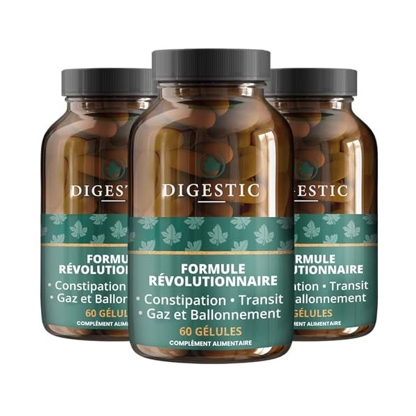 Digestic - Laxatif contre la constipation, ramollit les selles, 100% naturel, 60 capsules, Nettoie, Detox purifie le colon, S...
