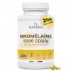 Bandini® Bromélaïne Forte 5000 GDU/g 200 Comprimés Gastro-résistants - Enzyme digestif - Extrait dananas - Broméline Strong,
