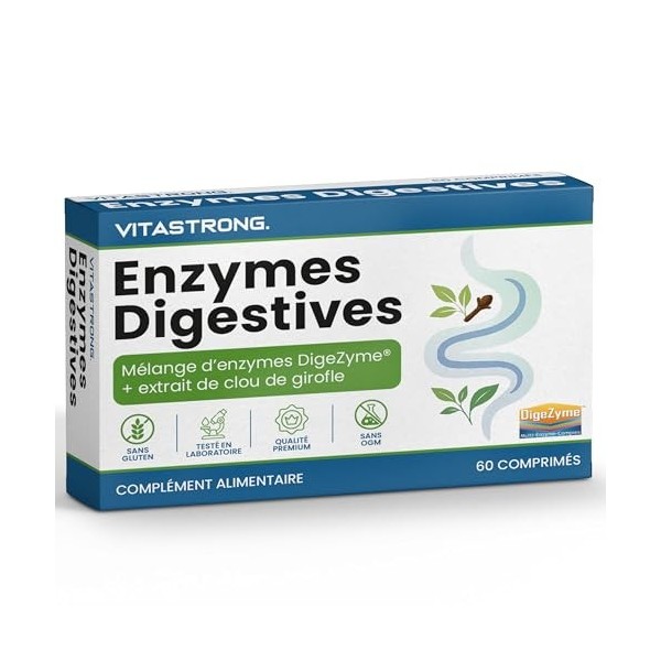 Enzymes Digestives Vitastrong avec Clous de Girofle, Mélange Complet Breveté DigeZyme, Maltodextrine, Alpha-Amylase, Protéase