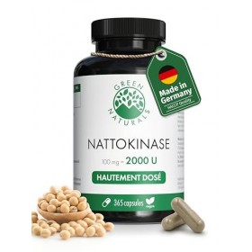 Green Naturals® Nattokinase 20 000 FU/g – 365 gélules – Hautement dosé 100 mg avec 2 000 FU par gélule – Qualité supérieure