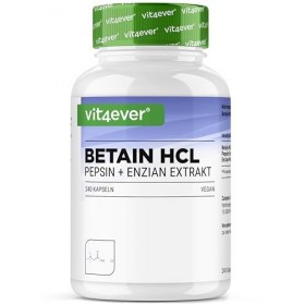 Betaine HCL - 240 gélules avec 695 mg - Avec pepsine & gentiane amère - Enzymes digestives à spectre complet - Haute dose