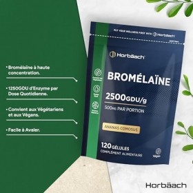Bromélaïne Forte 500mg 5000 F.I.P | 2500 GDU/g | 120 Gélules Vegan | Digestive Enzyme Supplément Haute Dosé | Extrait Natur