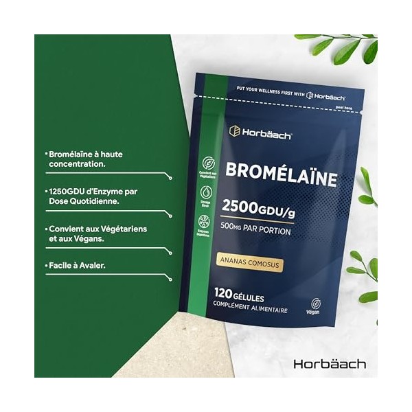 Bromélaïne Forte 500mg 5000 F.I.P | 2500 GDU/g | 120 Gélules Vegan | Digestive Enzyme Supplément Haute Dosé | Extrait Natur