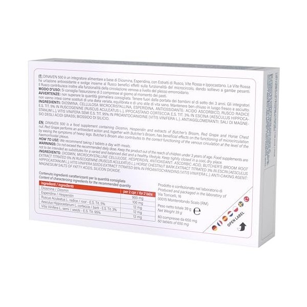 Dulac – Dinaven 500, Complément Alimentaire pour la Circulation Sanguine, 60 comprimés, Idéal Pour Les Jambes Lourdes et Fati...