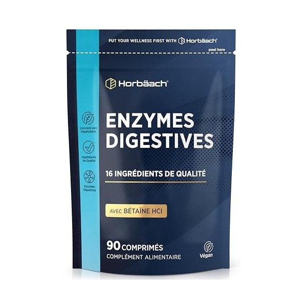 Enzyme Digestives Complexe avec Chlorhydrate de Bétaïne | Lactase, Protéase, Cellulase, Amylase, Lipase et Cellulase pour la 