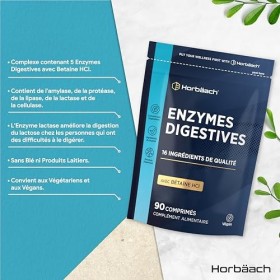 Enzyme Digestives Complexe avec Chlorhydrate de Bétaïne | Lactase, Protéase, Cellulase, Amylase, Lipase et Cellulase pour la 