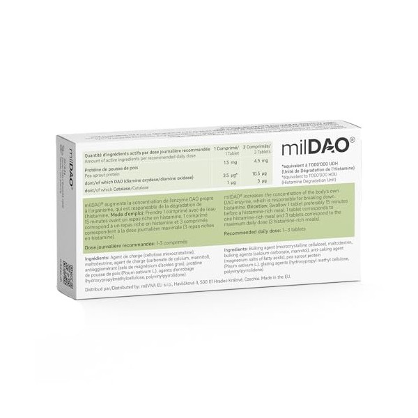 milDAO – 30 comprimés véganes | Supplément enzymatique DAO pour lintolérance à lhistamine | Haute qualité, certifié Halal | E...