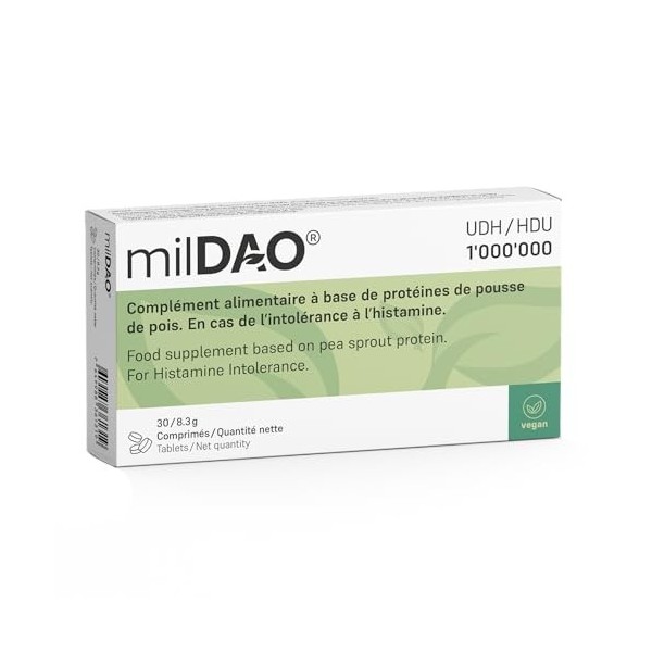 milDAO – 30 comprimés véganes | Supplément enzymatique DAO pour lintolérance à lhistamine | Haute qualité, certifié Halal | E...