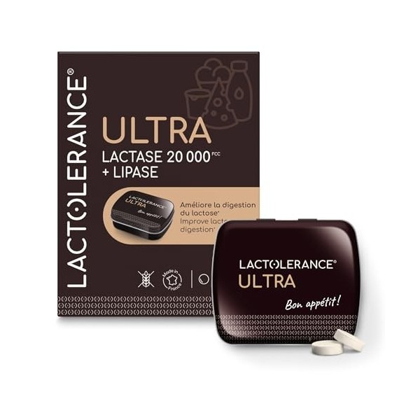 LACTOLERANCE ULTRA – Haute Concentration en Lactase 20 000 FCC et Lipase 500 UI – Digestion Optimale du Lactose et des Gr