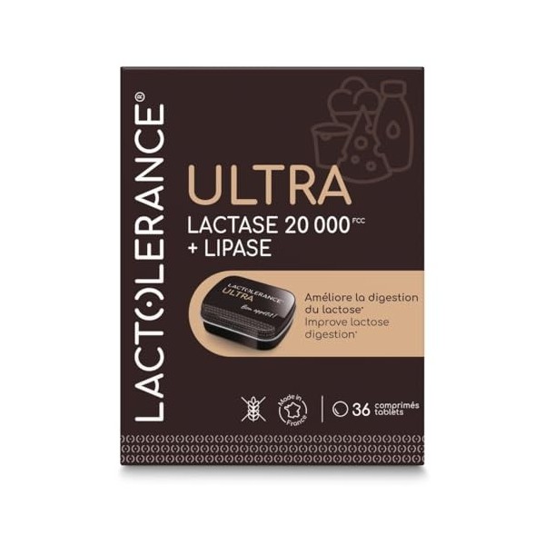 LACTOLERANCE ULTRA – Haute Concentration en Lactase 20 000 FCC et Lipase 500 UI – Digestion Optimale du Lactose et des Gr
