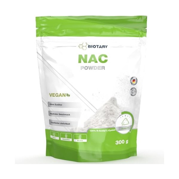 Poudre NAC, 300 g par sachet, 12 mois de stock, Cuillère doseuse, N-acétyl L-cystéine, Végétalien, Testé en laboratoire, Haut