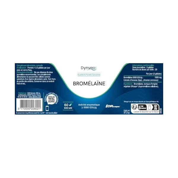 Bromélaïne Pure - Haute Activité Enzymatique 5000 GDU/g - Enzyme soutenant la digestion des protéines - Extraite de tige dan ...