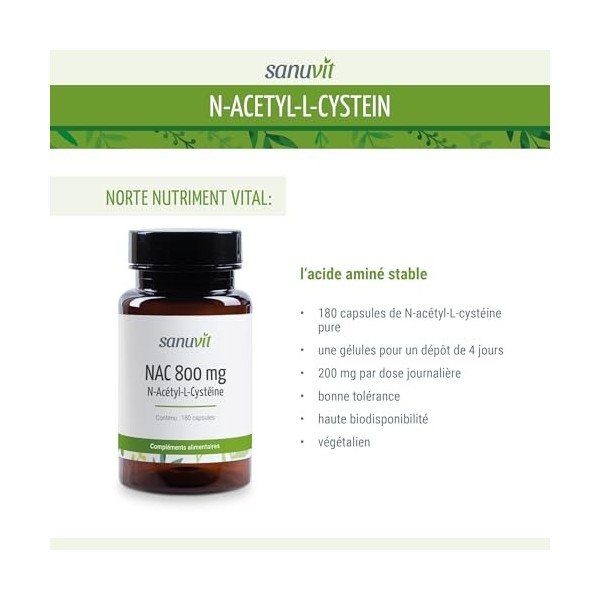 Sanuvit® - NAC | 180 capsules | N-acétyl-L-cystéine | Haute biodisponibilité et tolérance | Végétalien