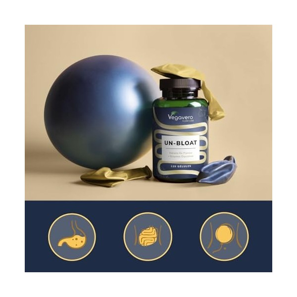 Un-Bloat Vegavero® | Complexe Anti Ballonnements + Digestion | Avec Enzymes Digestives + Extraits de Plantes | Sans Additifs 