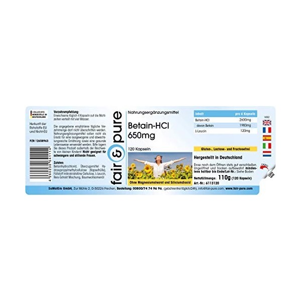 Fair & Pure® - Bétaïne HCL 650mg - végan - 120 gélules