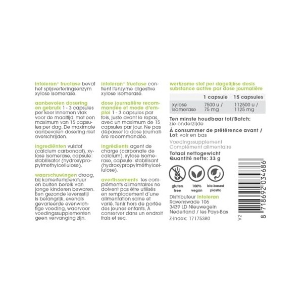 Intoleran Fructase Enzymes digestives - 108 gélules | Complément alimentaire pour lintolérance au fructose | Enzymes pour ai