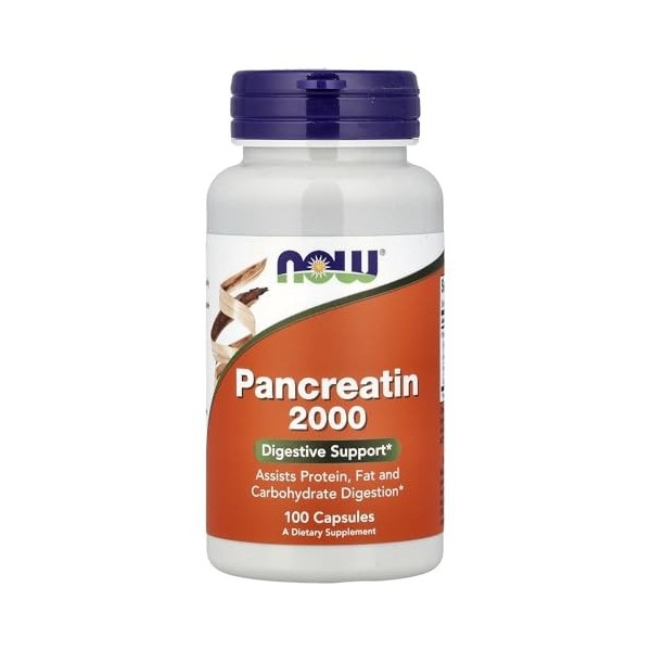 Now 200 mg Pancréatine 10X pour Support Digestif 100 Gélules