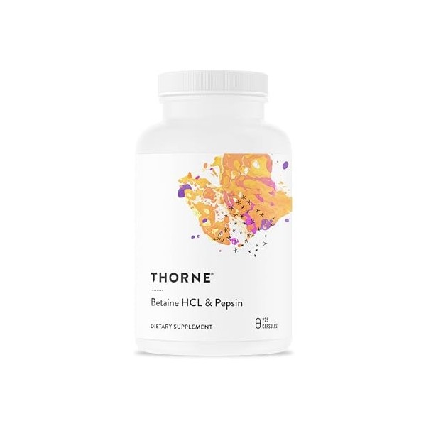 Thorne Betaine HCL & Pepsin - Pepsine, Pancréatine & Acide Chlorhydrique - Enzymes Digestives pour la Décomposition et lAbso ...
