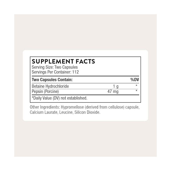 Thorne Betaine HCL & Pepsin - Pepsine, Pancréatine & Acide Chlorhydrique - Enzymes Digestives pour la Décomposition et lAbso ...