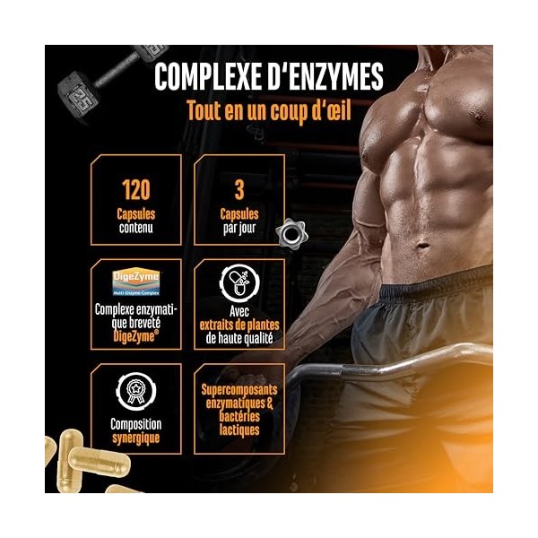 Complexe enzymatique - Enzymes digestives avec DigeZyme® breveté, bromélaïne, pepsine, papaïne, extraits végétaux et bactérie