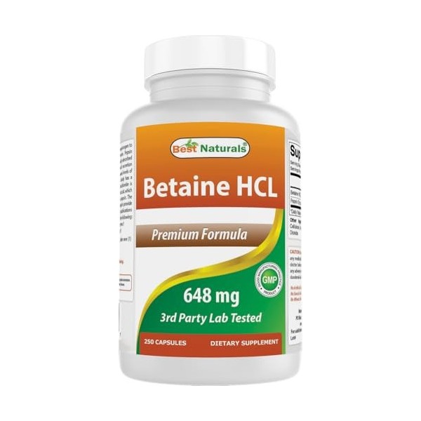 Best Naturals Betaine HCL 648 mg 250 Capsules