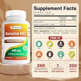 Best Naturals Betaine HCL 648 mg 250 Capsules