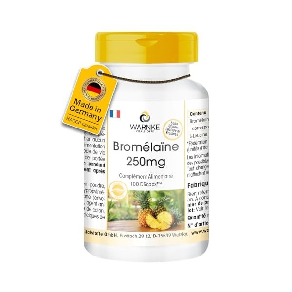 Bromélaine 250mg - 100 DrCaps - Enzyme dananas | Warnke Vitalstoffe - Qualité des pharmacies allemandes